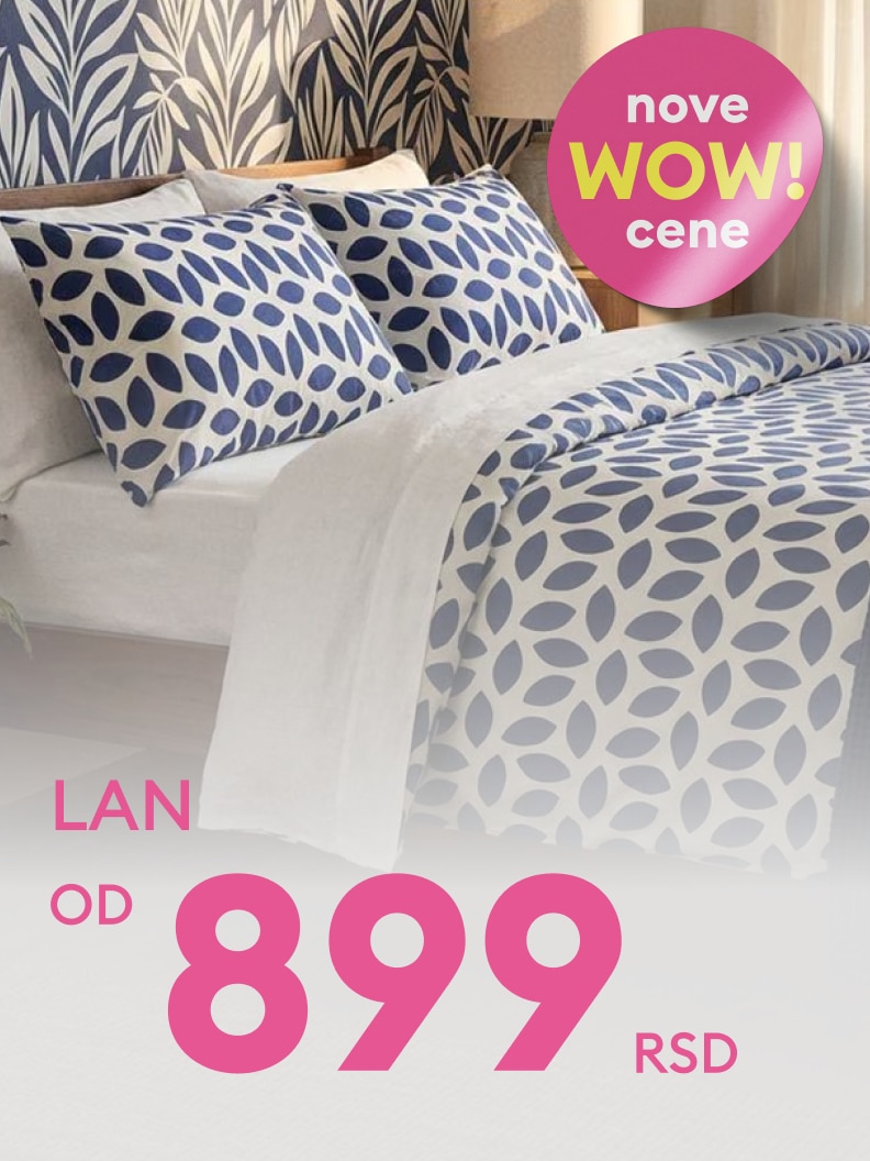 Promocija posteljine sa dezenom, sa ciljem da istakne novu povoljnu ponudu i nisku početnu cenu radi podsticanja kupovine.