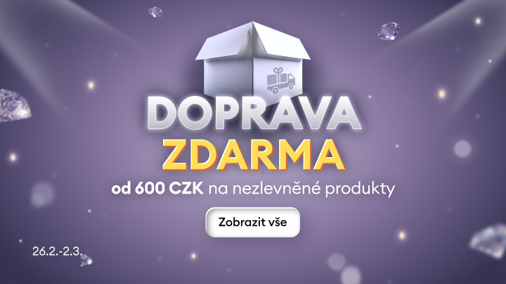 Propagační sdělení o časově omezené nabídce bezplatné dopravy při nákupu nad 600 Kč na nezlevněné produkty.