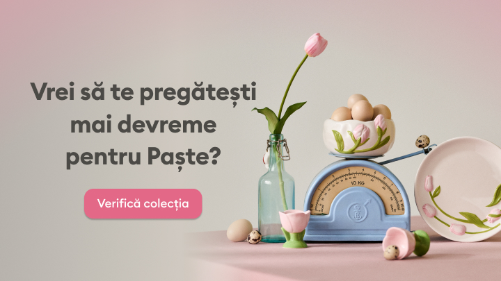 „Dorești să te pregătești din timp pentru Paște? Descoperă colecția noastră specială cu produse și idei pentru sărbători, perfectă pentru a aduce un strop de bucurie și eleganță momentelor festive.”