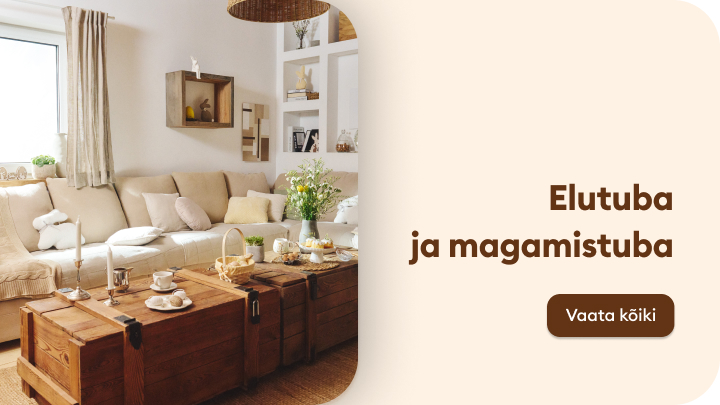 Reklaam kodu sisustuse ja mööbli valikule elutoa ja magamistoa jaoks, suunates kasutaja sirvima pakutavaid tooteid.