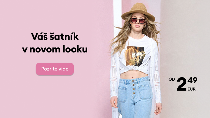 Propagácia dámskeho oblečenia s inšpiráciou na nový štýl a informáciou o dostupnej cene od 2,49 EUR, určená na motivovanie k prehliadaniu ponuky.