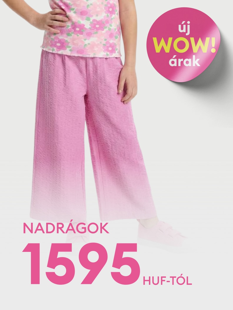Gyermek nadrágok promóciója mindennapi viselethez, új kedvezményes ajánlattal és vonzó árazással.