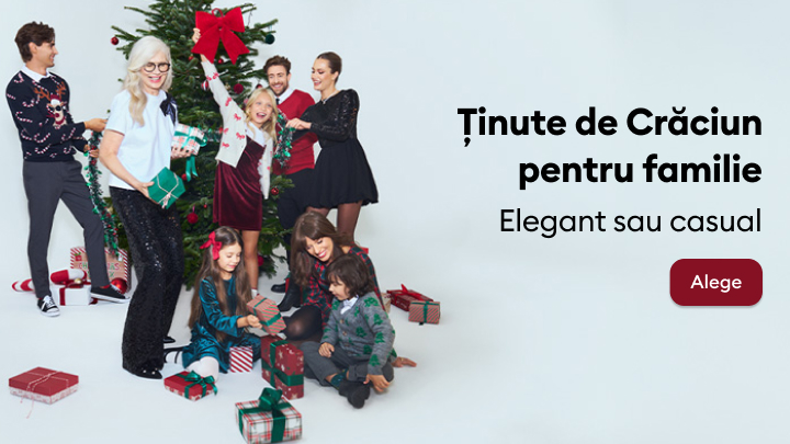 Ținute de Crăciun pentru familii, ideale pentru sărbători. Alege între stiluri elegante sau casual pentru momente speciale împreună. Descoperă opțiuni perfecte pentru orice gust, într-un decor festiv cu brad și cadouri. Apasă pe 