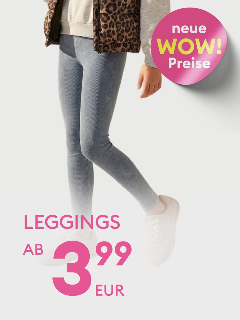 Werbung für Leggings mit neuen Sonderpreisen und sehr günstigem Einstiegspreis in Euro