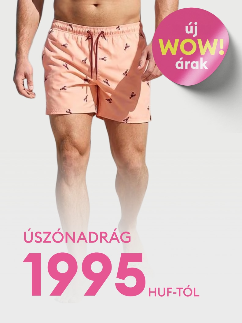 Férfi úszónadrág promóciója nyári fürdőzéshez, kedvezményes, belépő áron elérhető ajánlattal.