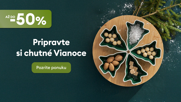 Výhodná vianočná ponuka: Ušetrite až 50 %. Vychutnajte si sviatky s chutnými ingredienciami a štýlovým servírovaním. Kliknite na „Pozrite ponuku“ a objavte produkty, ktoré vám pomôžu pripraviť výnimočné Vianoce pre vás a vašich blízkych.