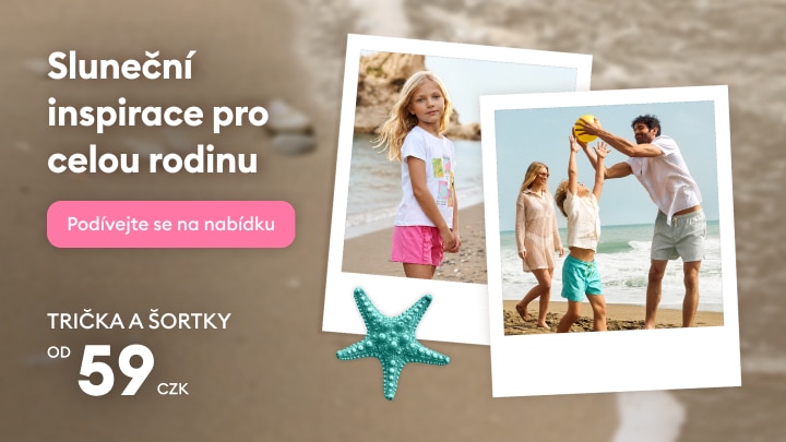 Letní oblečení pro celou rodinu vhodné na dovolenou a volný čas u moře.