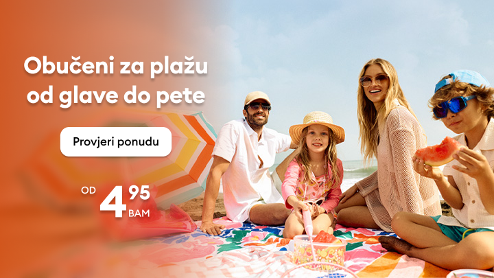 Promotivni vizual koji potiče pripremu i pakovanje za gradski ili tropski odmor uz putnu prtljagu i dodatke, s naglaskom na ponudu Sinsay.