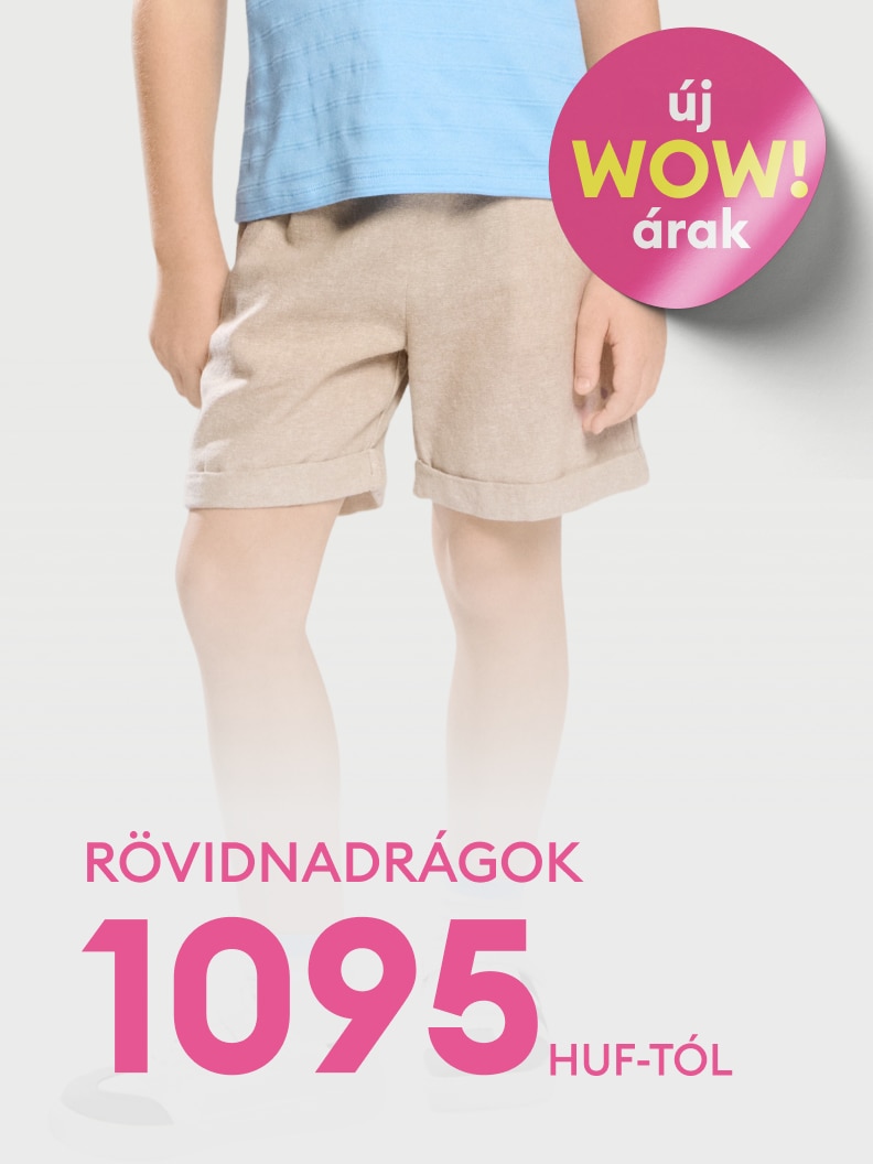 Gyermek rövidnadrágok akciója, új kedvezményes árakkal, már 1095 forinttól.