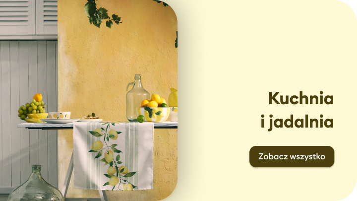 Baner promujący ofertę kuchni i jadalni, zachęcający do przejścia do pełnej kolekcji produktów do wyposażenia i aranżacji tych pomieszczeń.