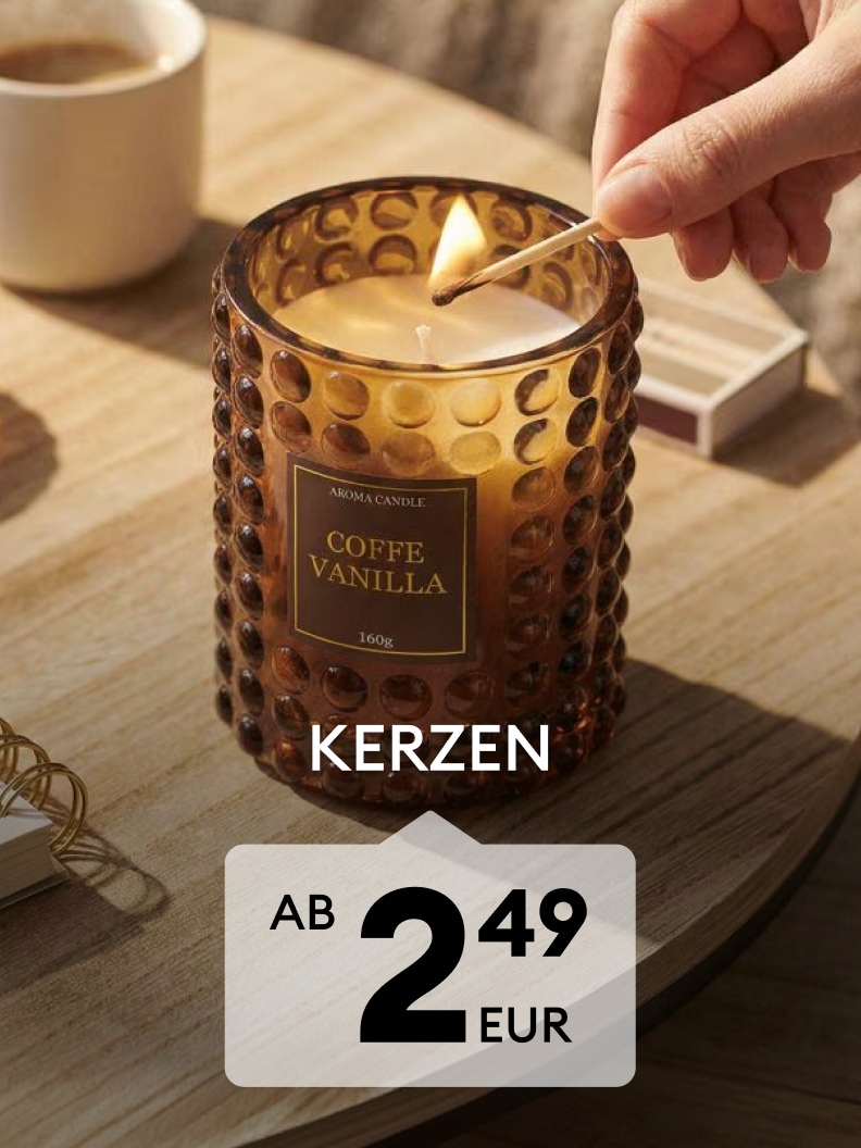 Duftkerze mit Kaffee-Vanille-Aroma für eine gemütliche Atmosphäre im Zuhause, erhältlich ab 2,49 Euro