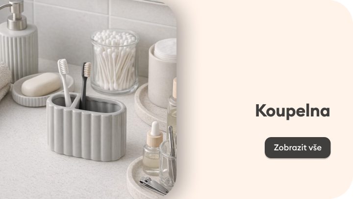 Navigace do kategorie koupelna s nabídkou koupelnových doplňků a organizérů pro domácnost.