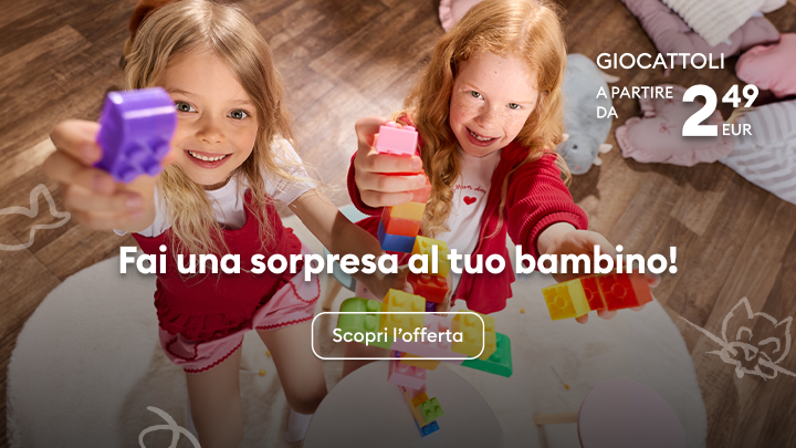 Promozione di giocattoli per bambini a partire da un prezzo conveniente, pensata per fare una sorpresa e invitare a scoprire l’offerta disponibile.