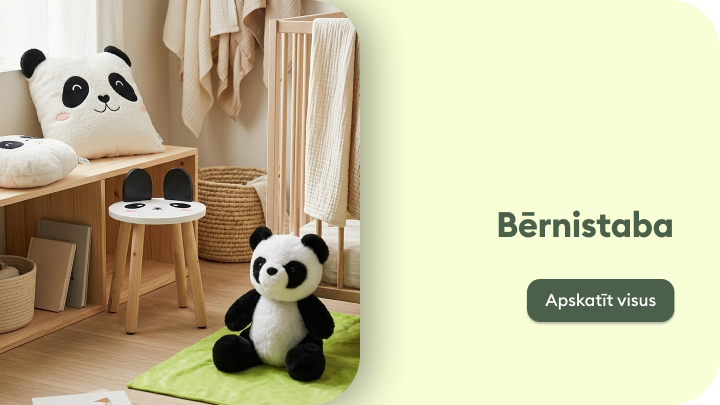 Iedvesma bērnistabas iekārtošanai ar rotaļīgām panda tematikas mēbelēm un dekoriem, paredzēta ideju meklēšanai bērnu telpas izveidei.