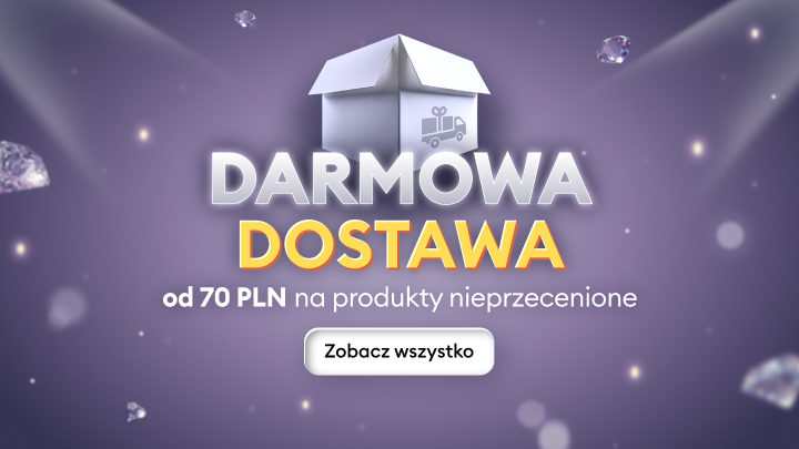 Baner promocyjny informujący o darmowej dostawie przy zamówieniach od 70 zł na produkty nieobjęte promocją oraz zachęcający do zapoznania się z ofertą.