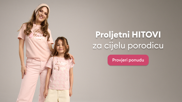 Promotivni sadržaj koji predstavlja proljetne modne kombinacije za cijelu porodicu i podstiče korisnika da istraži aktuelnu ponudu.