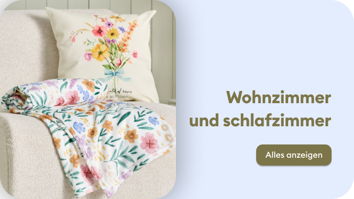 Kategorie für Wohn- und Schlafzimmer, die Heimtextilien und Dekoration präsentiert und zur Inspiration sowie zum Entdecken des Sortiments dient.