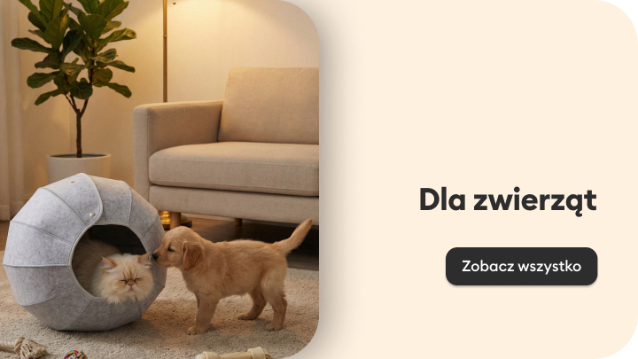 Sekcja promująca ofertę produktów dla zwierząt, podkreślająca codzienną opiekę i nawodnienie psów.