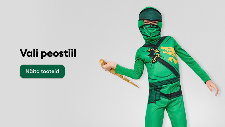 Vali pidulik stiil lastele! Pildil on lapse kostüüm, mis on inspireeritud seikluslikust teemast, sealhulgas aksessuaarid mänguliseks rollimänguks. Roheline kostüüm pakub võimalust olla osa fantaasiamaailmast. Vajuta "Näita tooteid", et leida rohkem kostüüme.