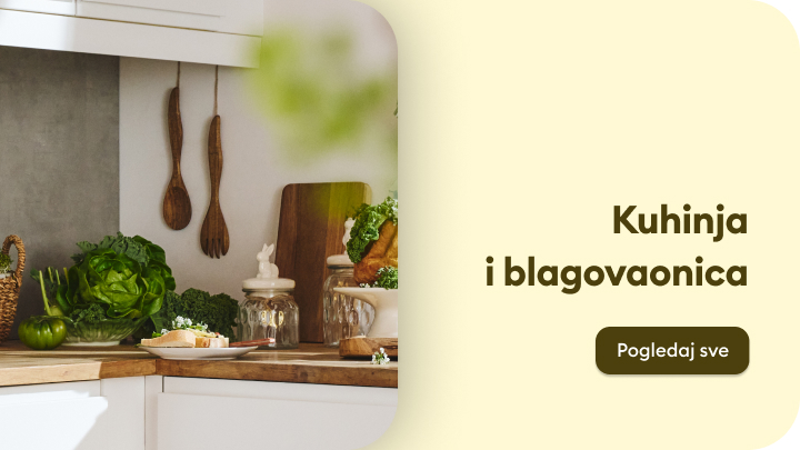 Promotivni vizual koji usmjerava korisnika na kategoriju proizvoda za kuhinju i blagovaonicu.