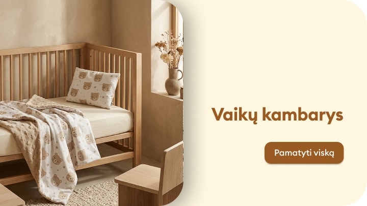 Vaikų kambario baldai ir patalynė kūdikiui jaukiam ir patogiam poilsiui