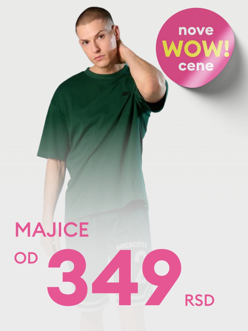 Promocija muških majica po sniženoj ceni od 349 RSD u okviru nove WOW ponude.