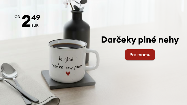 Propagačný vizuál predstavujúci nápady na nežné darčeky pre mamu, zameraný na inšpiráciu k výberu malého osobného daru.