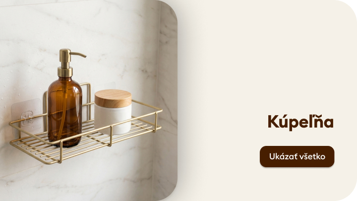 Ilustrácia predstavujúca kategóriu kúpeľňových doplnkov a úložných riešení, určená na prehliadanie a výber produktov pre organizáciu kúpeľne.