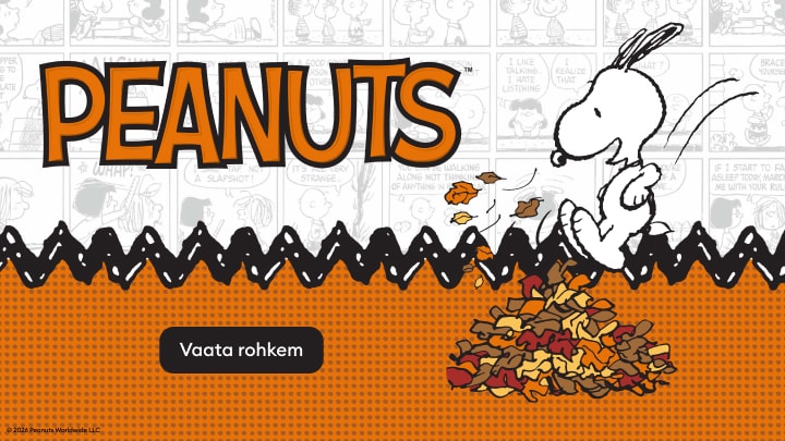 Peanutsi teemaline kampaaniapilt Snoopyga sügislehtedes, tutvustab kollektsiooni ja suunab rohkem avastama