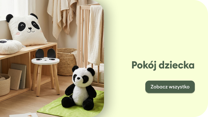 Promocja kategorii produktów do pokoju dziecka, zachęcająca do przeglądania inspiracji i akcesoriów do stworzenia przyjaznej, funkcjonalnej przestrzeni dla dzieci.