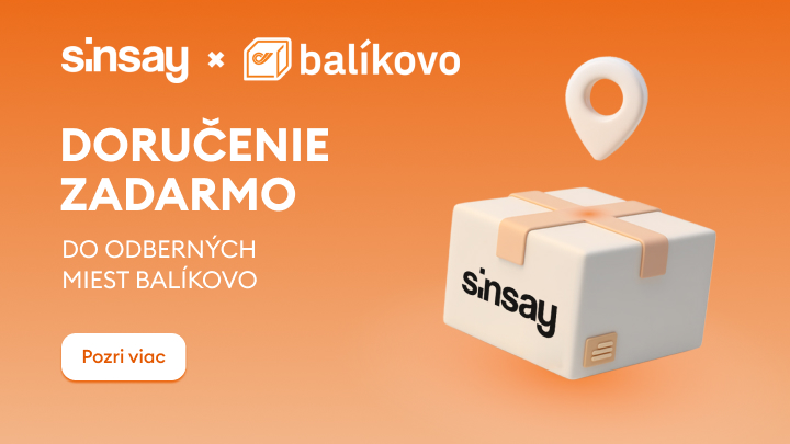 Propagácia spolupráce Sinsay s Balíkovo: bezplatné doručenie objednávok do výdajných miest Balíkovo a výzva zistiť viac o ponuke.