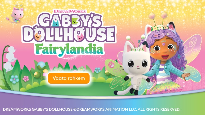 Gabby’s Dollhouse Fairyladia teemaline reklaambänner laste fantaasiamaailma ja tegelaste tutvustamiseks.