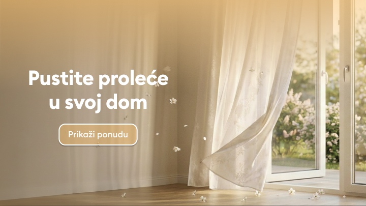 Promotivna slika koja poziva da unesete osećaj proleća u dom i istražite ponudu za osveženje i ulepšavanje enterijera.