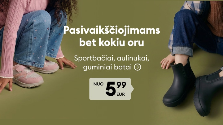 Vaikiška avalynė pasivaikščiojimams bet kokiu oru – sportbačiai, aulinukai ir guminiai batai nuo 5,99 EUR