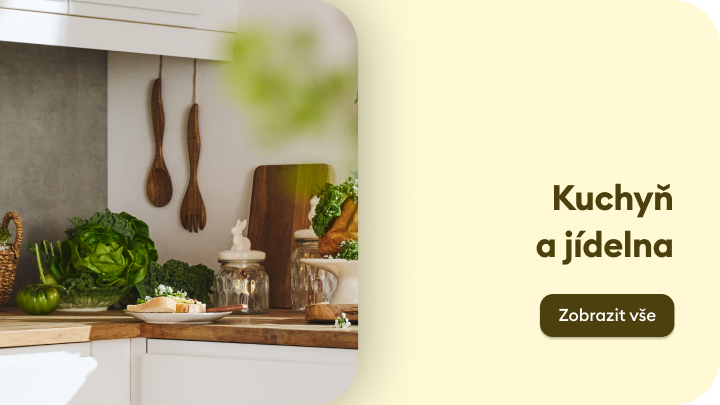 Odkaz na kategorii vybavení kuchyně a jídelny, zaměřený na produkty a inspiraci pro vaření, stolování a organizaci domácnosti.