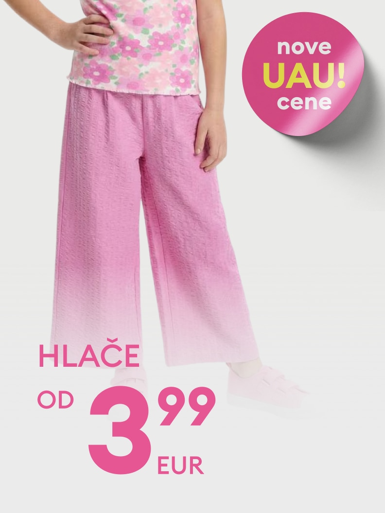 Promocijska ponudba otroških hlač z novo znižano ceno, na voljo od 3,99 EUR.