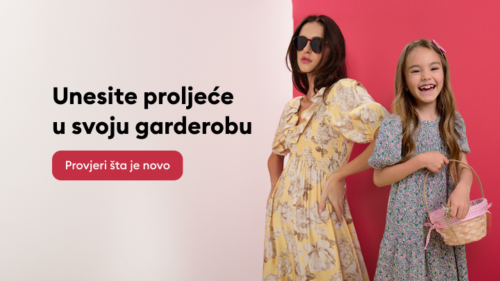 Promocija proljetne kolekcije odjeće za žene i djevojčice, s pozivom da se istraže noviteti i osvježi garderoba.