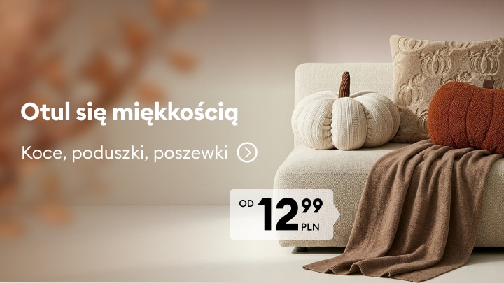Promocja na koce, poduszki i poszewki do stworzenia przytulnego wnętrza w sezonie jesiennym, dostępne od 12,99 PLN