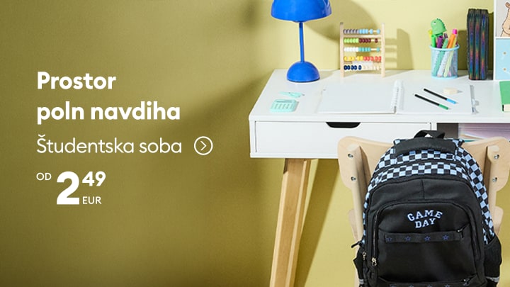 Navdihujoča študentska soba z mizo, šolskimi potrebščinami in nahrbtnikom za učenje in organizacijo prostora.