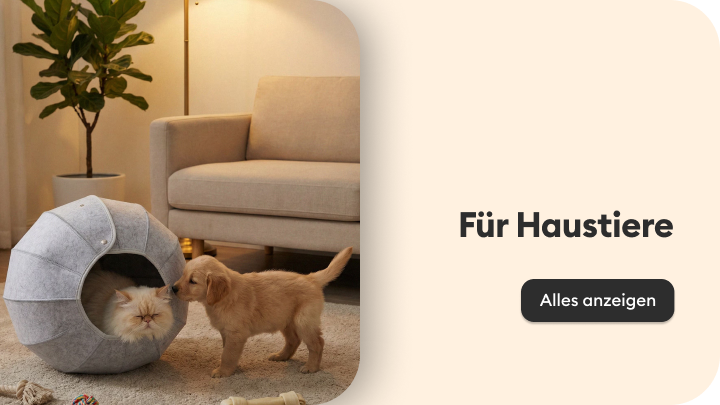 Kategorie für Haustierprodukte: gemütliche Schlaf- und Wohnaccessoires für Hunde und Katzen, die Komfort im Zuhause vermitteln.