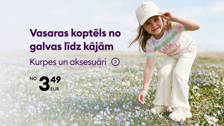 Reklāma bērnu vasaras kopta no galvas līdz kājām, aicinot iepazīt sezonas apģērbu, apavus un aksesuārus.