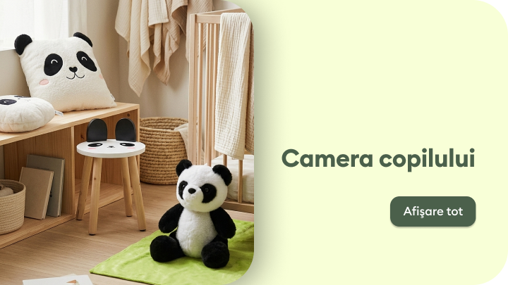 Categorie de produse pentru amenajarea camerei copilului, cu mobilier și accesorii dedicate spațiului copiilor, oferind acces către colecția completă.