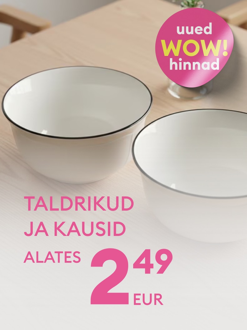 Uued kausid ja taldrikud nüüd saadaval soodushinnaga! Hind alates vaid 2,49 eurot. Ideaalne valik Sinu kööki, et tuua stiili ja praktilisust igapäevasesse kasutusse. Kvaliteetne ja taskukohane lahendus laua katmiseks.
