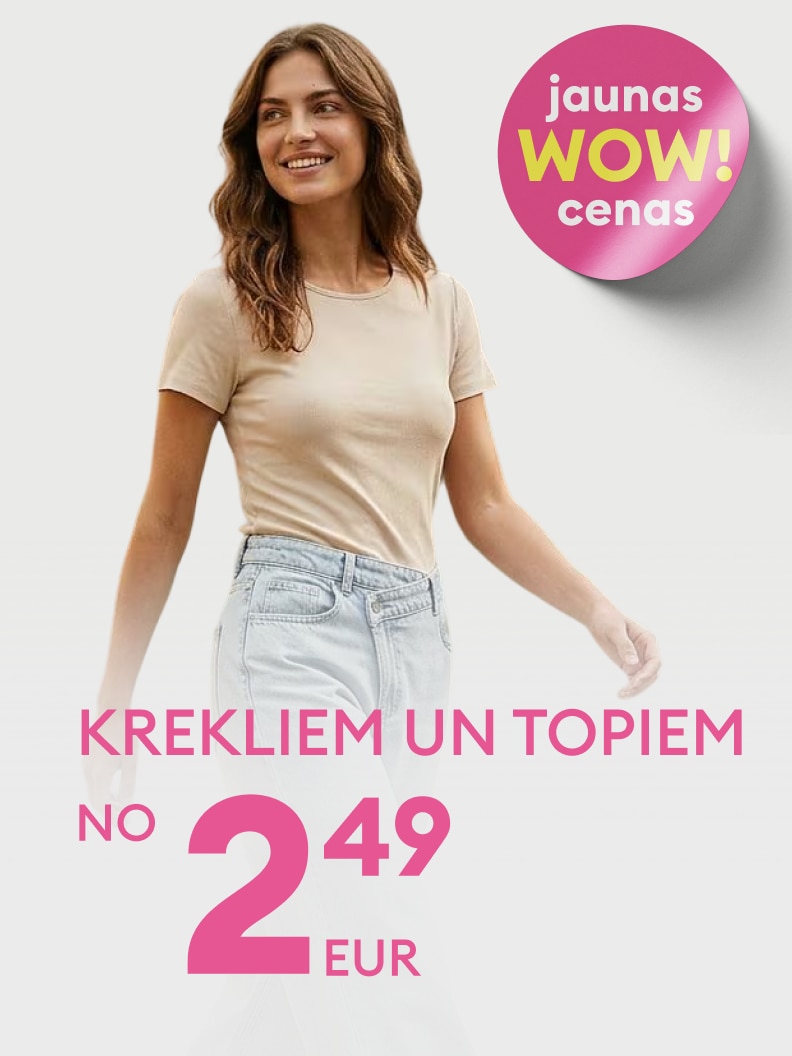 Akcijas piedāvājums sieviešu krekliem un topiem ar īpaši izdevīgām cenām, sākot no 2,49 EUR.