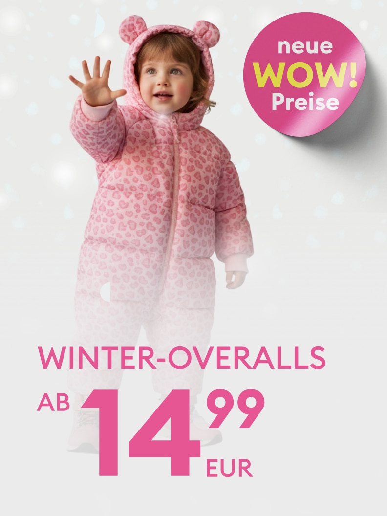 Winter-Overall für Kinder ab 14,99 EUR. Das Angebot mit neuen WOW-Preisen kombiniert Komfort, Wärme und Stil für die kalte Jahreszeit. Perfekt für kleine Abenteurer in jedem Winterwetter. Jetzt entdecken!