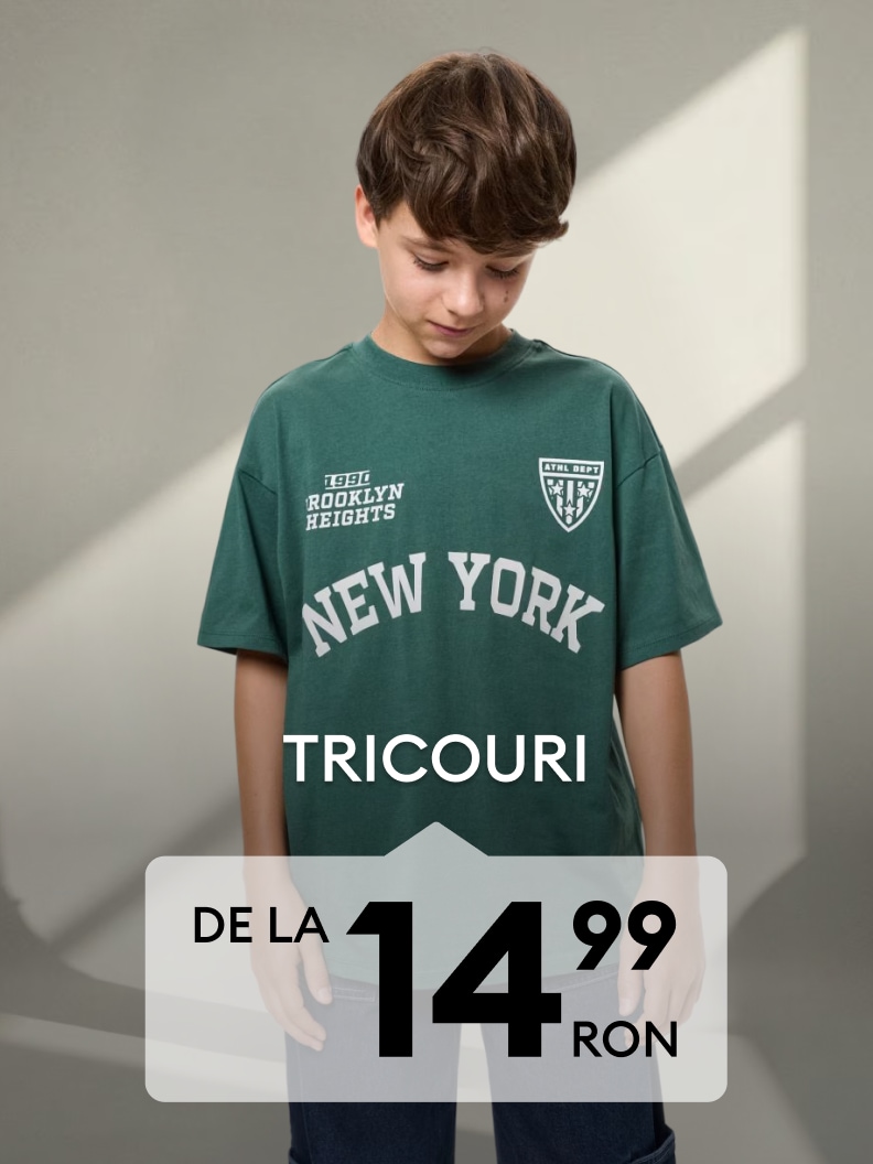Tricouri pentru băieți, potrivite pentru ținute casual și confort zilnic, disponibile la preț promoțional de la 14,99 RON