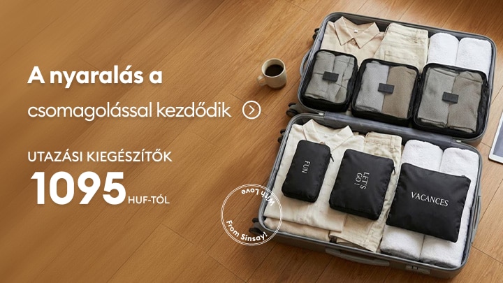 Utazási kiegészítők rendszerezett csomagoláshoz és kényelmes bőröndpakoláshoz nyaralás előtt a Sinsay kínálatából