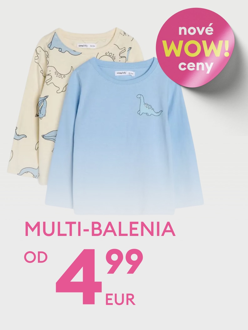 Propagácia detských tričiek s dlhým rukávom s motívmi zvierat, dostupných v balení viacerých kusov za zvýhodnenú cenu.