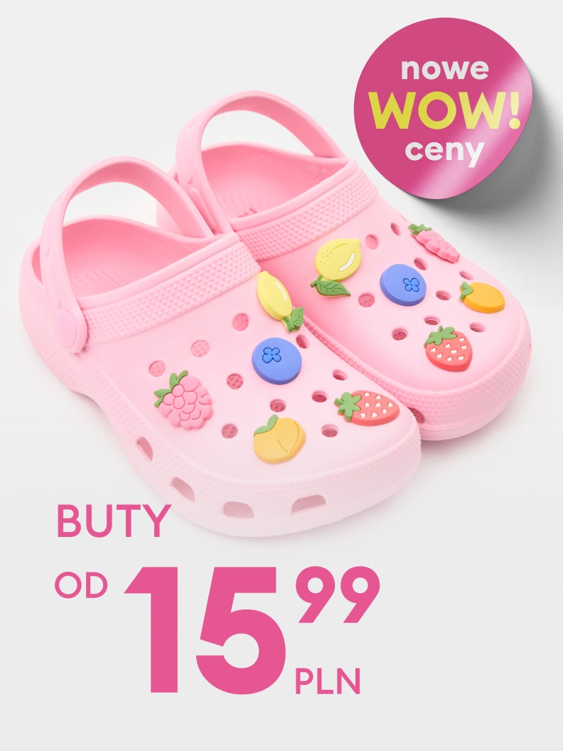 Promocja obuwia dziecięcego z nowymi atrakcyjnymi cenami; oferta cenowa rozpoczyna się od 15,99 zł.