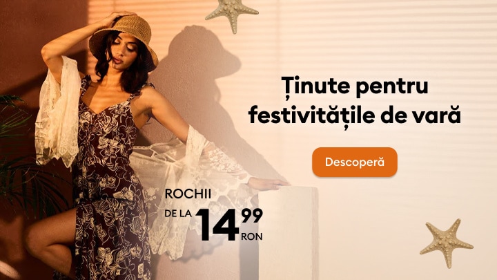 Promoție la rochii pentru festivitățile de vară, disponibile de la 14,99 RON.